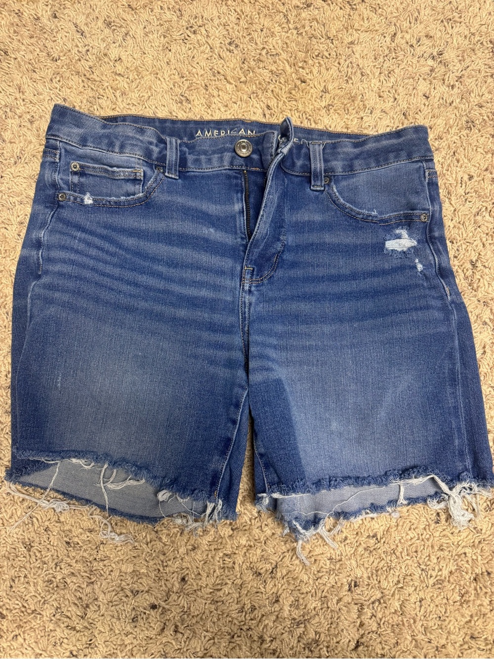 American Eagle Dark Blue Distressed Denim Shorts